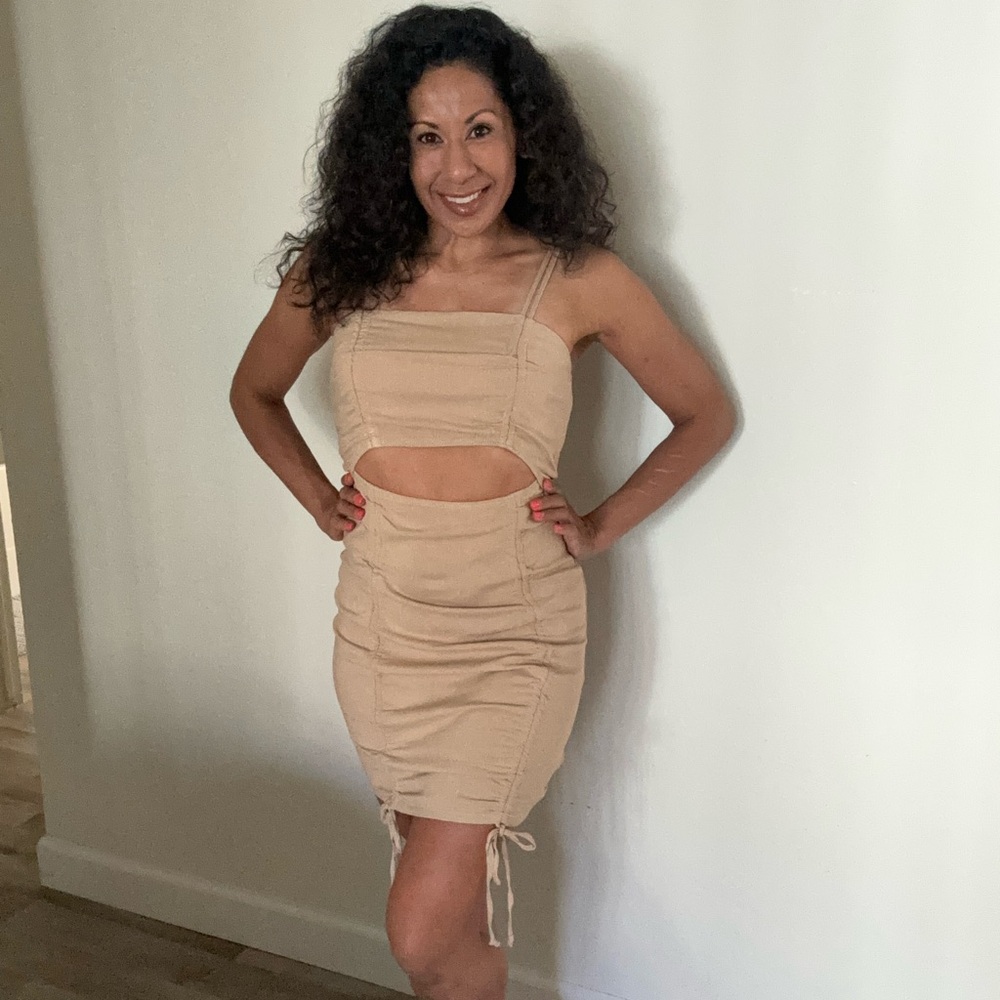 Khaki Cutout Ruched Dress